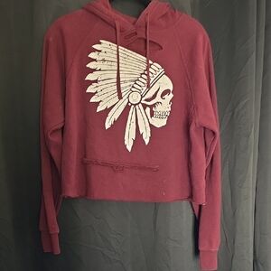 Maroon Graphic Hoodie with Skull Design